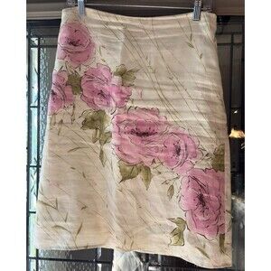 Ann Taylor Loft Linen Skirt Size 6 Pink Floral  Capsule Cottage Core Fairy Core